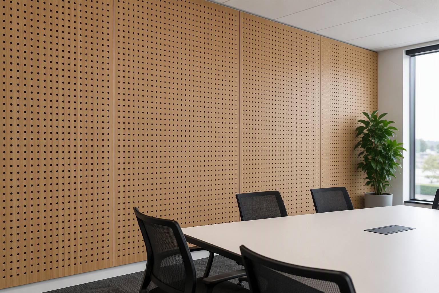 Perforated Wood Acoustic Wall Panels for Conference Room Perforated Wood Acoustic Wall Panels for Conference Room